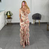 VESTIDO MESH BEIGE CON CAFE